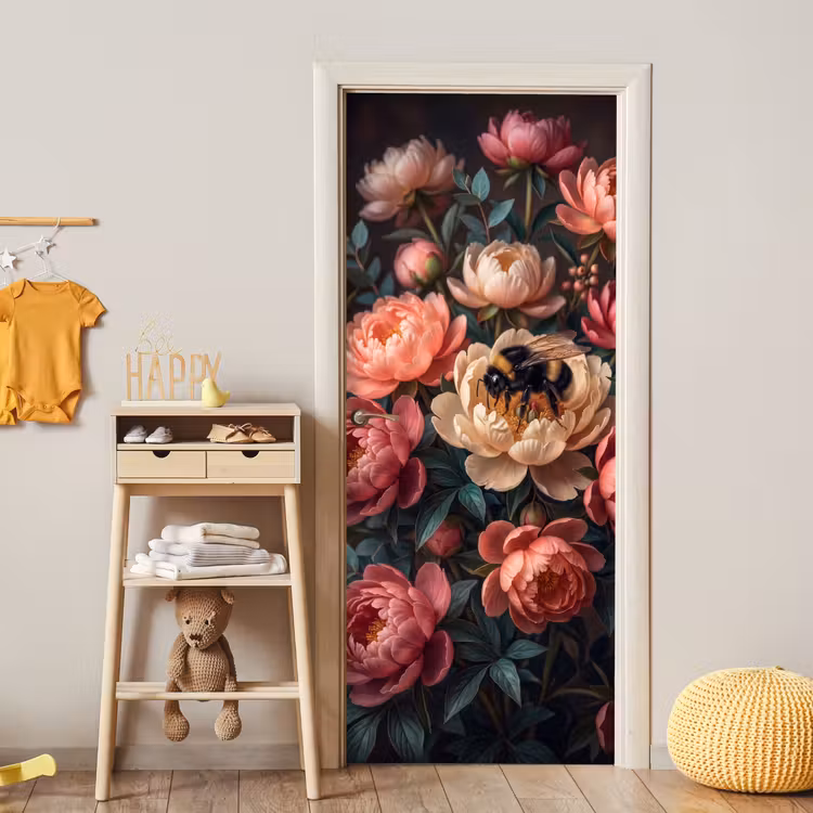 Deursticker - Bloemen - Insect - Natuur - Roze — 6