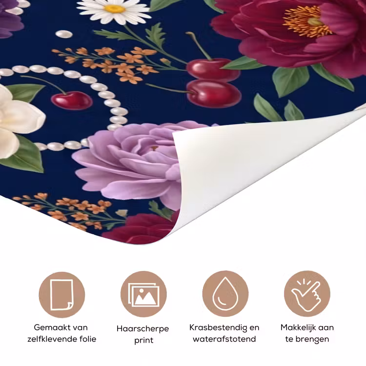 Deursticker - Bloemen - Parels - Decoratie - Modern - Blauw — 3