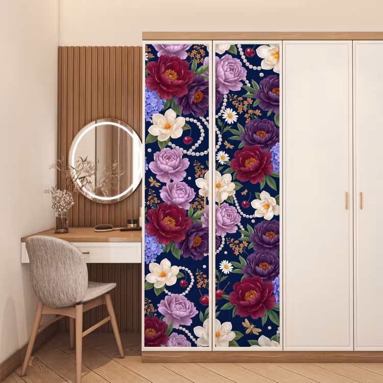 Deursticker - Bloemen - Parels - Decoratie - Modern - Blauw — 5