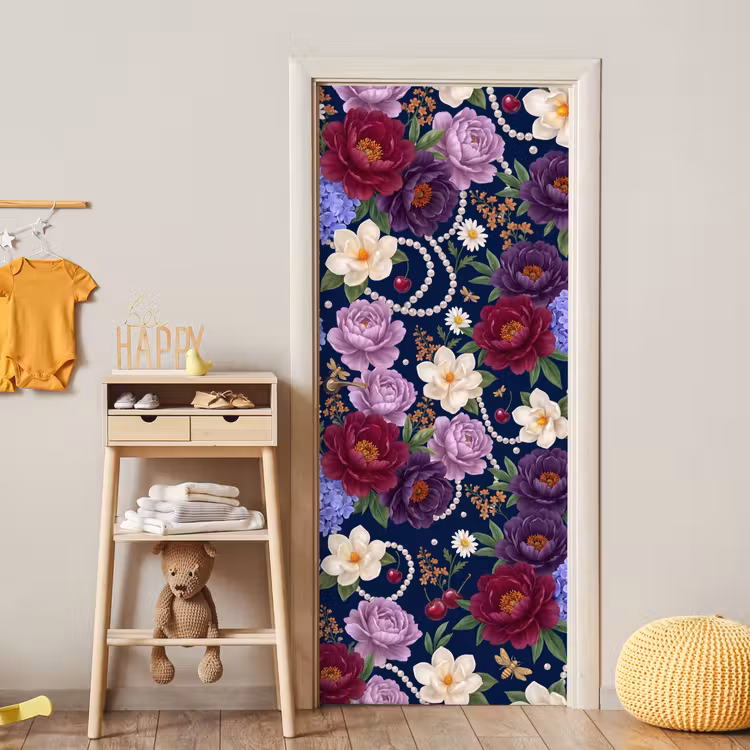 Deursticker - Bloemen - Parels - Decoratie - Modern - Blauw — 6