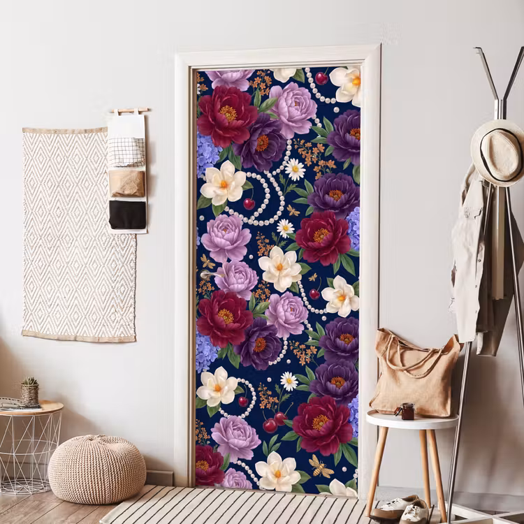 Deursticker - Bloemen - Parels - Decoratie - Modern - Blauw — 8