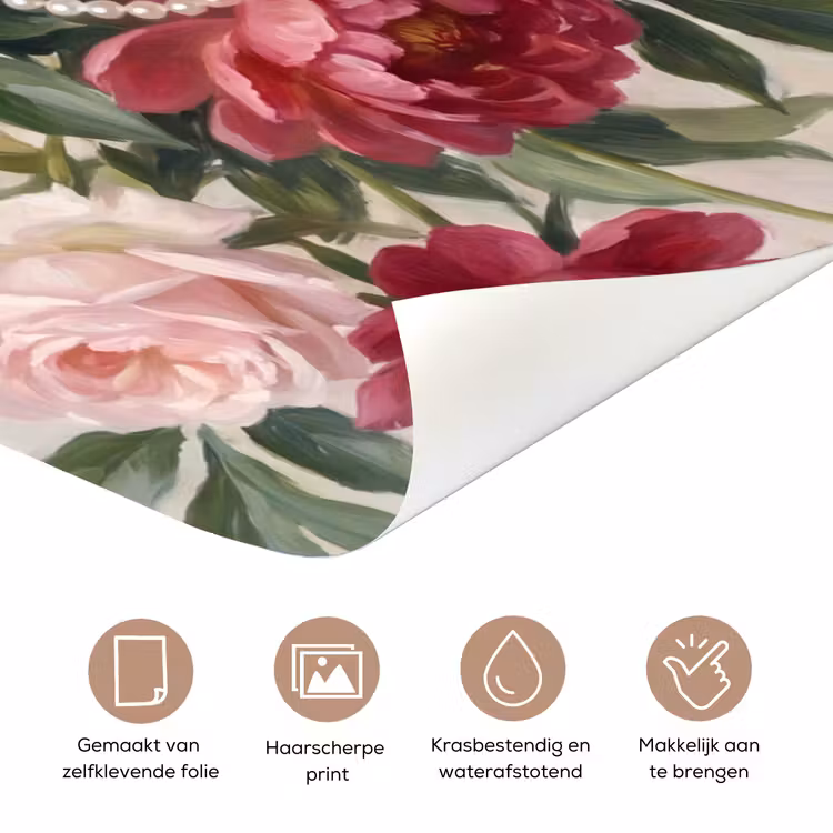 Deursticker - Bloemen - Parels - Romantiek - Klassiek - Roze — 3