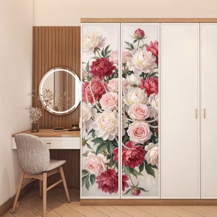 Deursticker - Bloemen - Parels - Romantiek - Klassiek - Roze — 5