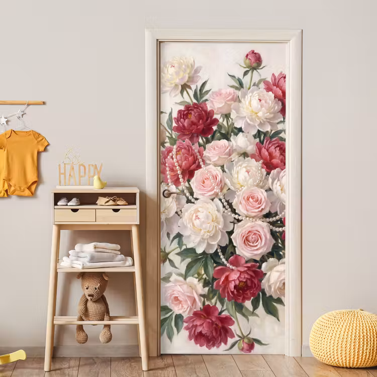 Deursticker - Bloemen - Parels - Romantiek - Klassiek - Roze — 6