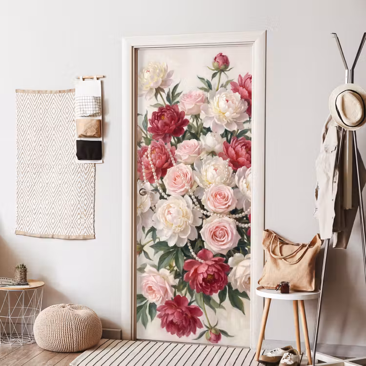 Deursticker - Bloemen - Parels - Romantiek - Klassiek - Roze — 8