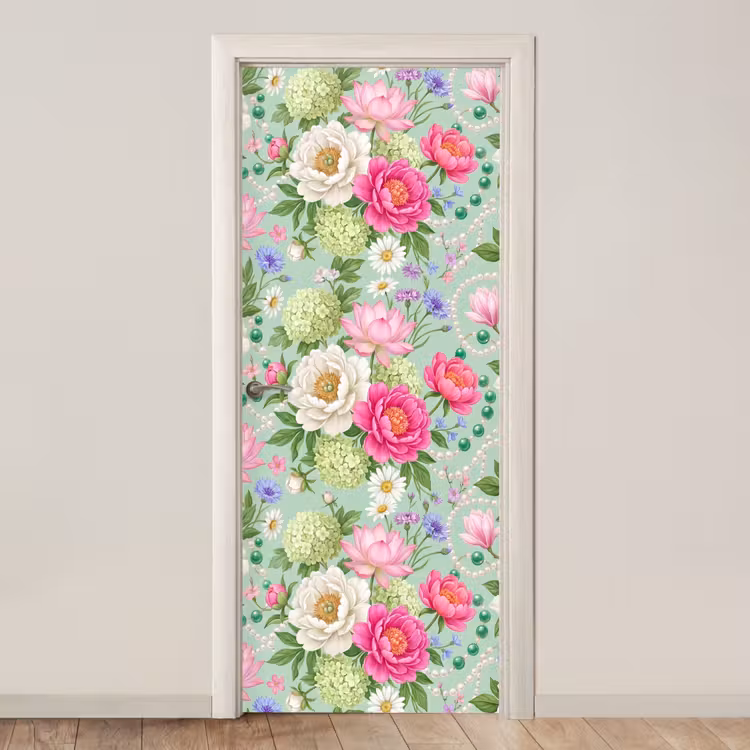 Deursticker - Bloemen - Patroon - Botanisch - Groen — 1