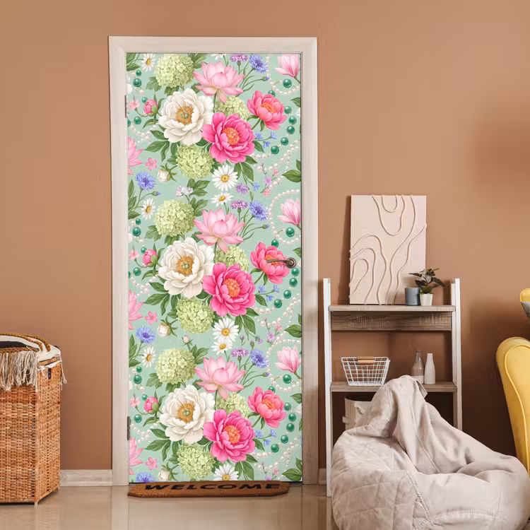 Deursticker - Bloemen - Patroon - Botanisch - Groen — 2