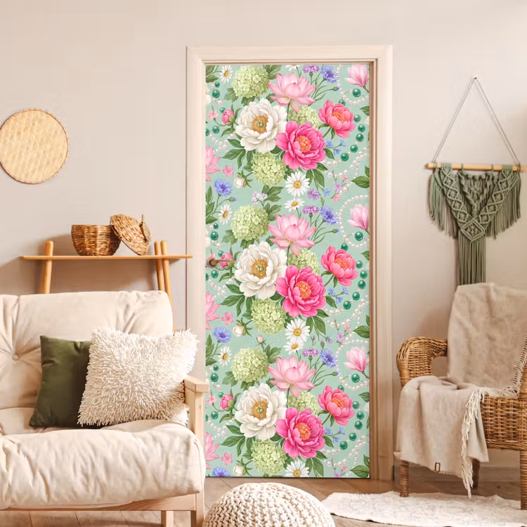 Deursticker - Bloemen - Patroon - Botanisch - Groen — 4