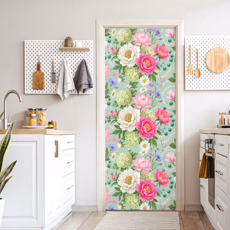 Deursticker - Bloemen - Patroon - Botanisch - Groen — 7