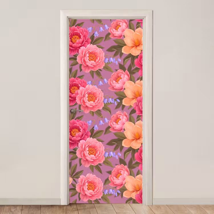 Deursticker - Bloemen - Patroon - Illustratie - Roze — 1