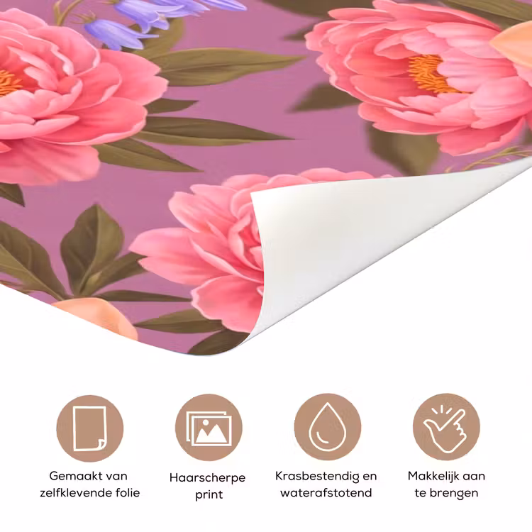 Deursticker - Bloemen - Patroon - Illustratie - Roze — 3