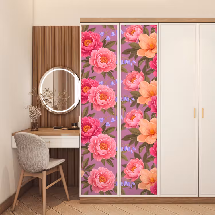 Deursticker - Bloemen - Patroon - Illustratie - Roze — 5