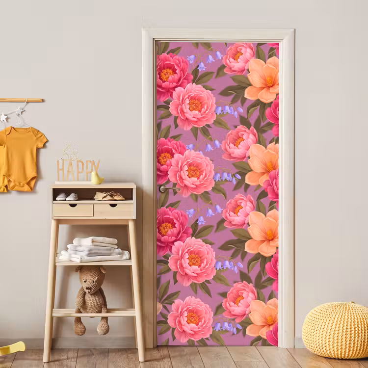 Deursticker - Bloemen - Patroon - Illustratie - Roze — 6