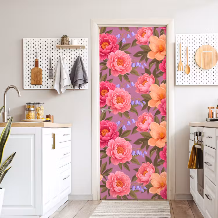 Deursticker - Bloemen - Patroon - Illustratie - Roze — 7