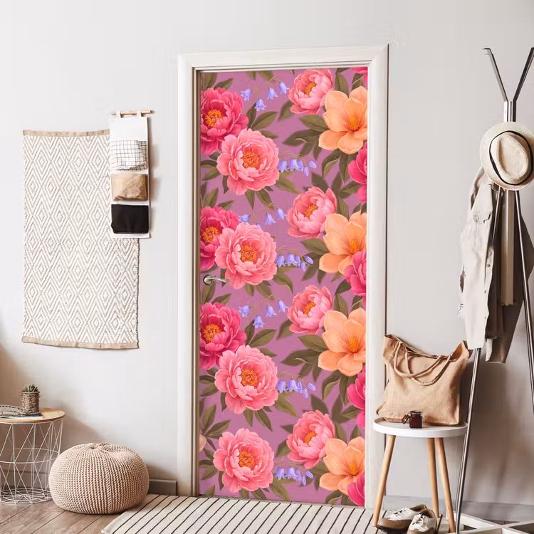 Deursticker - Bloemen - Patroon - Illustratie - Roze — 8