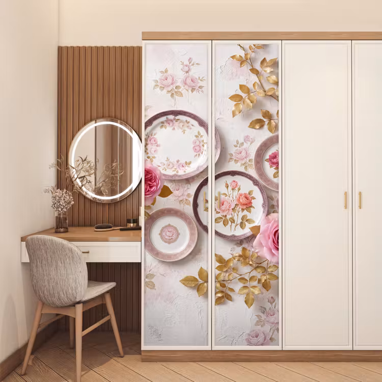 Deursticker - Bloemen - Patroon - Vintage - Roze - Decoratie — 5