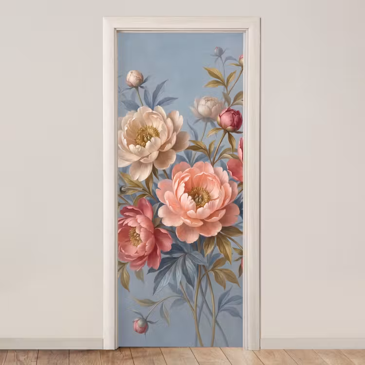 Deursticker - Bloemen - Roze - Beige - Modern - Natuur — 1