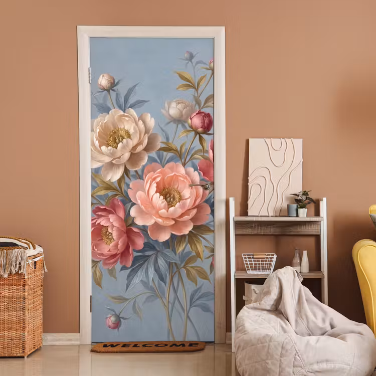 Deursticker - Bloemen - Roze - Beige - Modern - Natuur — 2