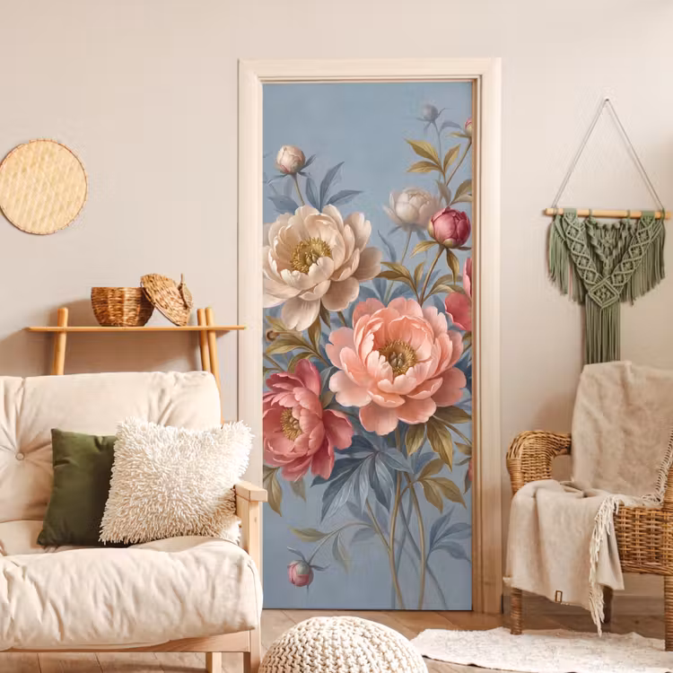 Deursticker - Bloemen - Roze - Beige - Modern - Natuur — 4