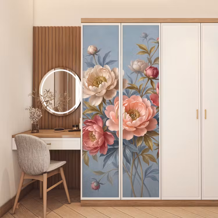 Deursticker - Bloemen - Roze - Beige - Modern - Natuur — 5