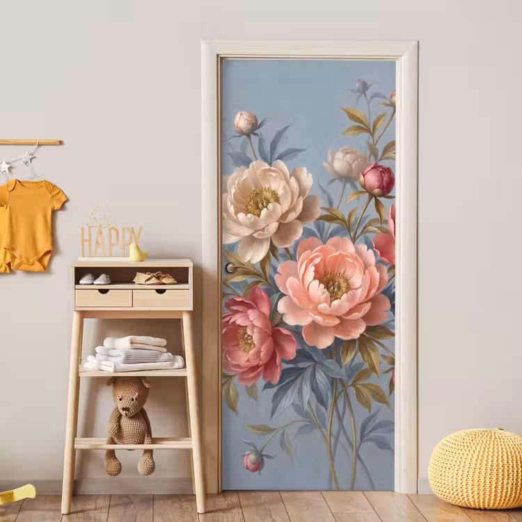 Deursticker - Bloemen - Roze - Beige - Modern - Natuur — 6