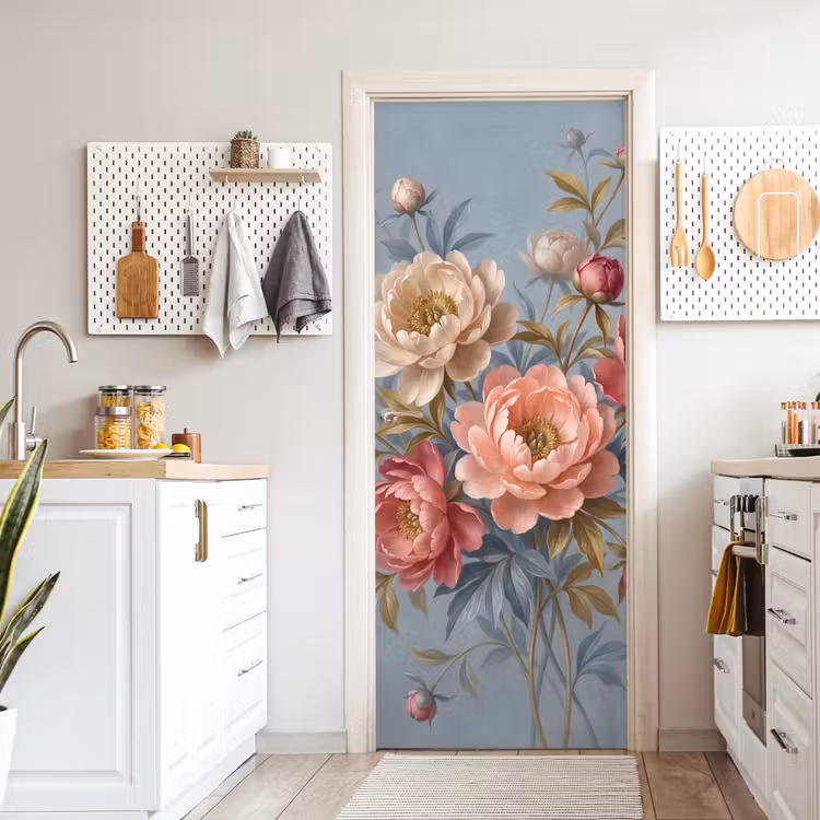 Deursticker - Bloemen - Roze - Beige - Modern - Natuur — 7