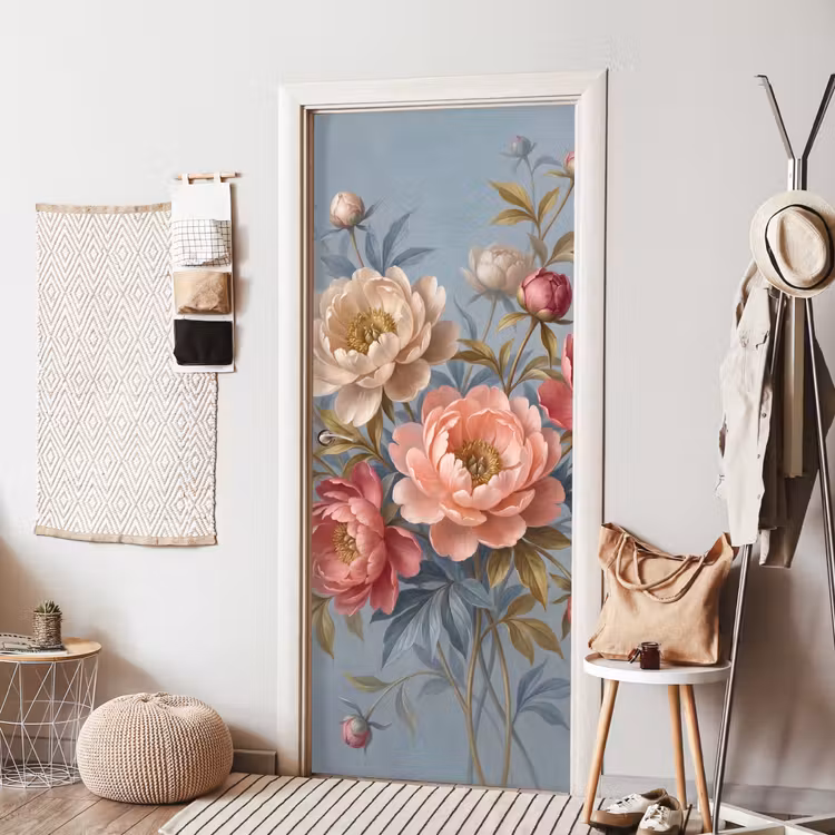 Deursticker - Bloemen - Roze - Beige - Modern - Natuur — 8