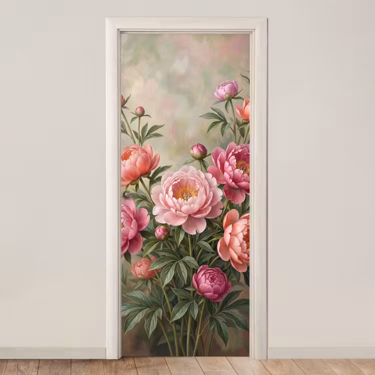 Deursticker - Bloemen - Roze - Klassiek - Gedetailleerd - Natuur — 1