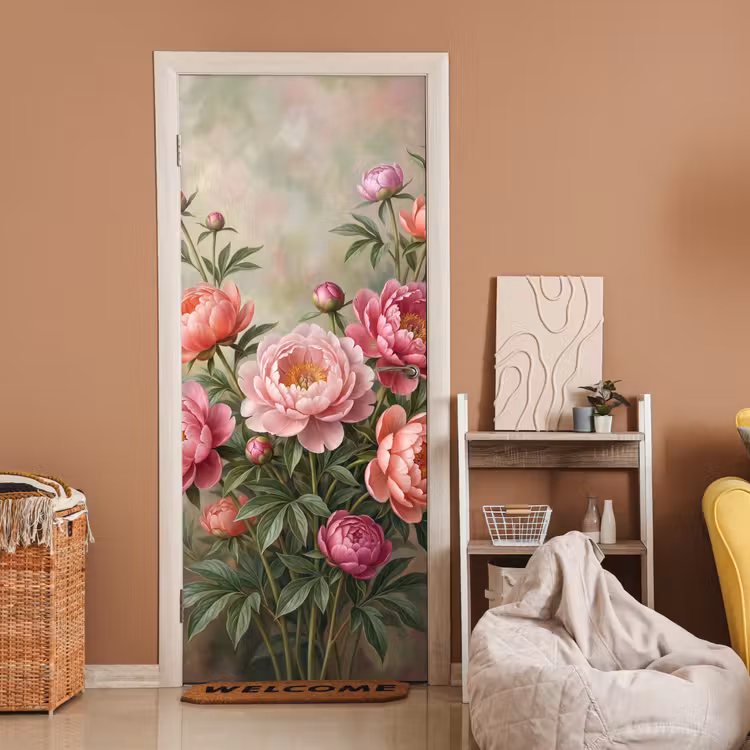 Deursticker - Bloemen - Roze - Klassiek - Gedetailleerd - Natuur — 2
