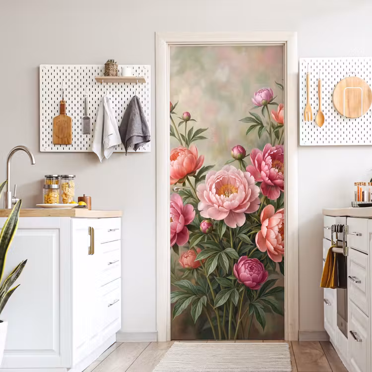 Deursticker - Bloemen - Roze - Klassiek - Gedetailleerd - Natuur — 7