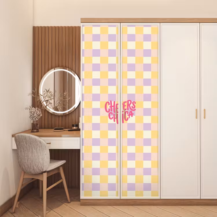 Deursticker - Cheers Chica - Ruitjes - Lila - Geel — 5