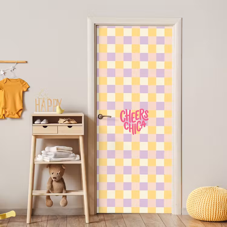 Deursticker - Cheers Chica - Ruitjes - Lila - Geel — 6