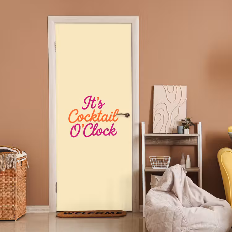 Deursticker - Cocktail O'Clock - Geel - Retro — 2