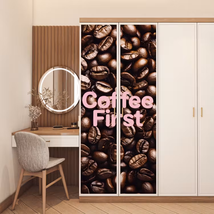 Deursticker - Coffee First - Koffiebonen - Roze — 5