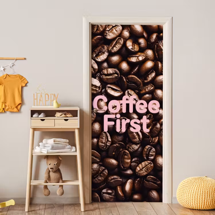 Deursticker - Coffee First - Koffiebonen - Roze — 6