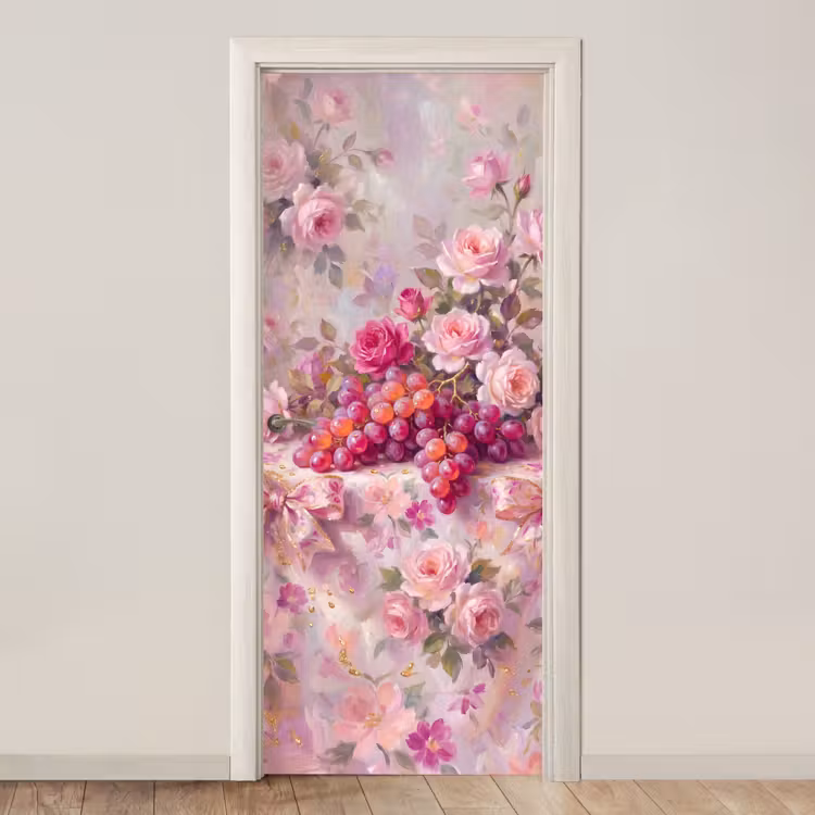 Deursticker - Eten - Bloemen - Stilleven - Roze - Goud — 1