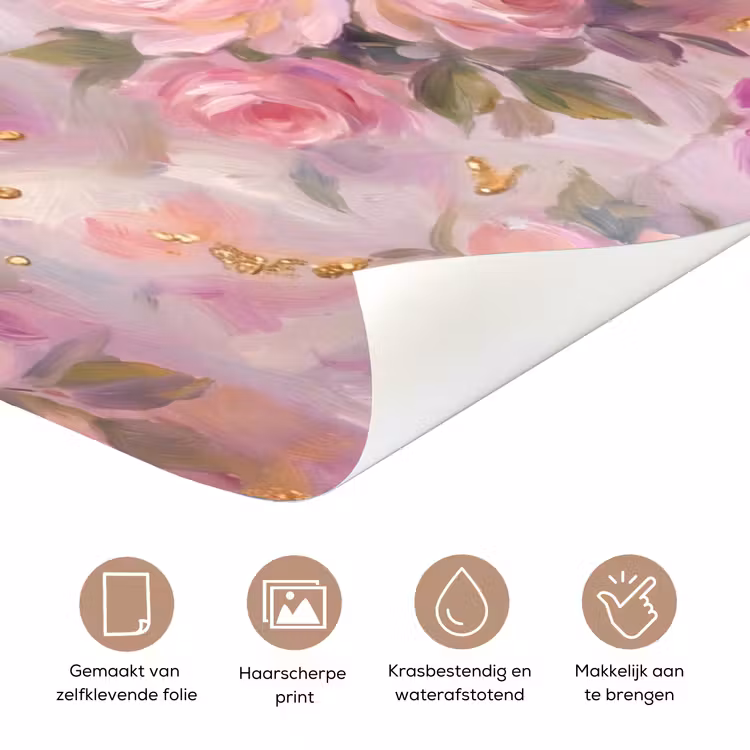 Deursticker - Eten - Bloemen - Stilleven - Roze - Goud — 3