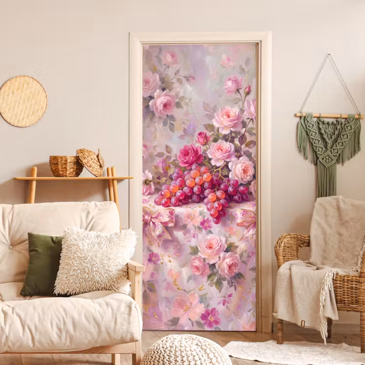 Deursticker - Eten - Bloemen - Stilleven - Roze - Goud — 4