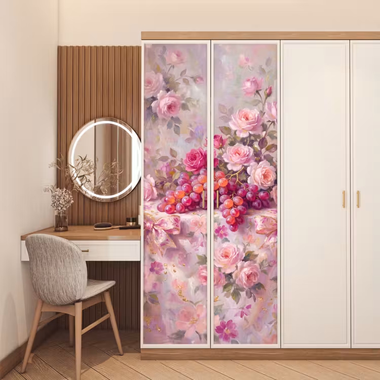 Deursticker - Eten - Bloemen - Stilleven - Roze - Goud — 5