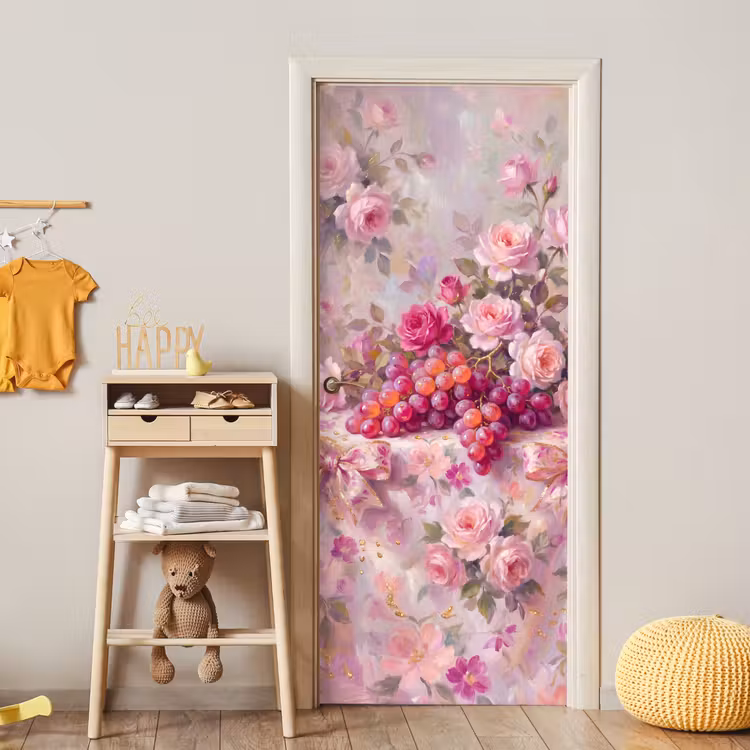 Deursticker - Eten - Bloemen - Stilleven - Roze - Goud — 6