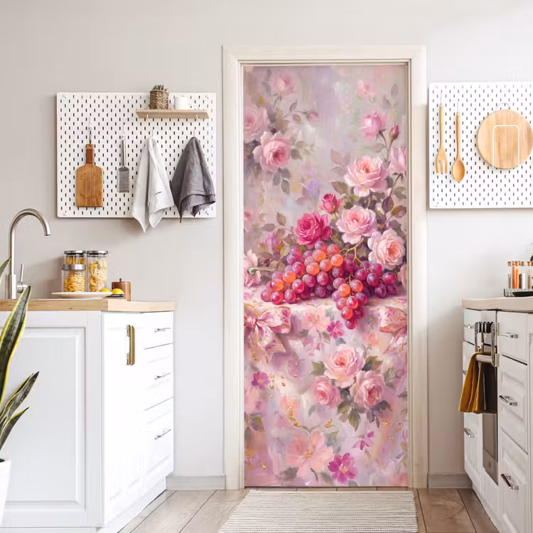 Deursticker - Eten - Bloemen - Stilleven - Roze - Goud — 7