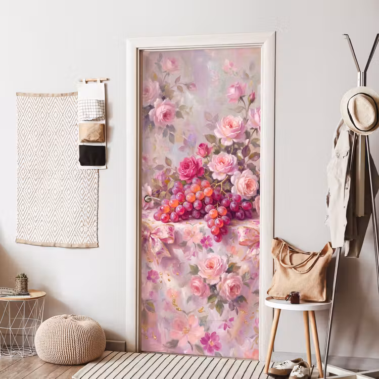 Deursticker - Eten - Bloemen - Stilleven - Roze - Goud — 8