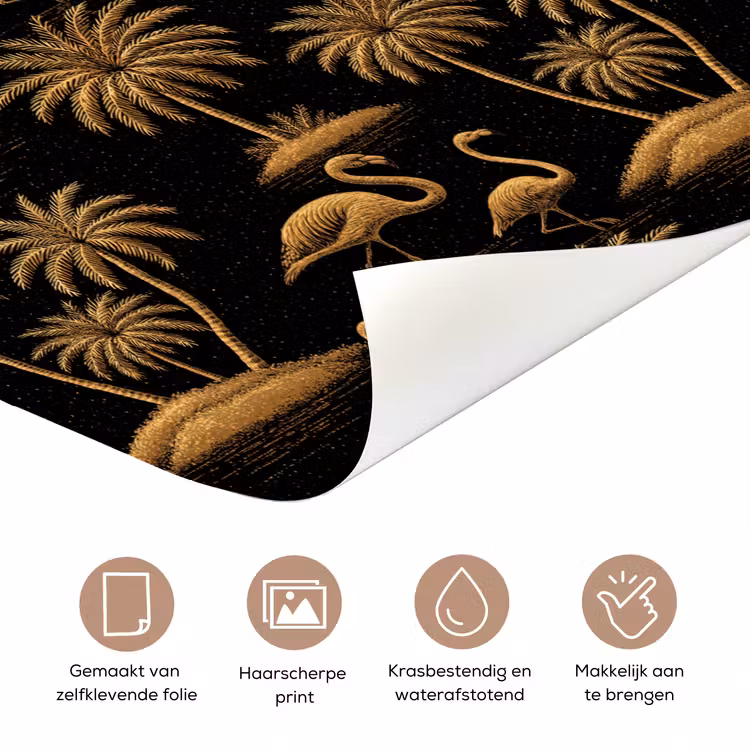 Deursticker - Flamingo - Palmbomen - Tropisch - Goud - Zwart — 3