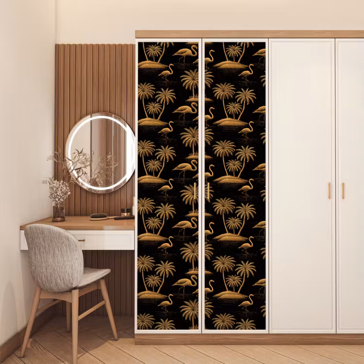 Deursticker - Flamingo - Palmbomen - Tropisch - Goud - Zwart — 5