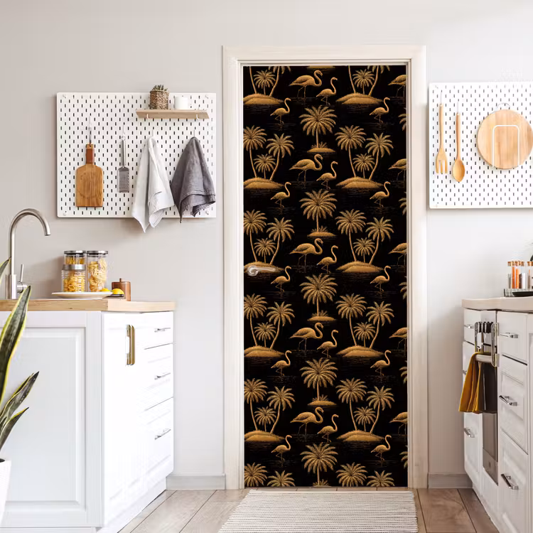 Deursticker - Flamingo - Palmbomen - Tropisch - Goud - Zwart — 7