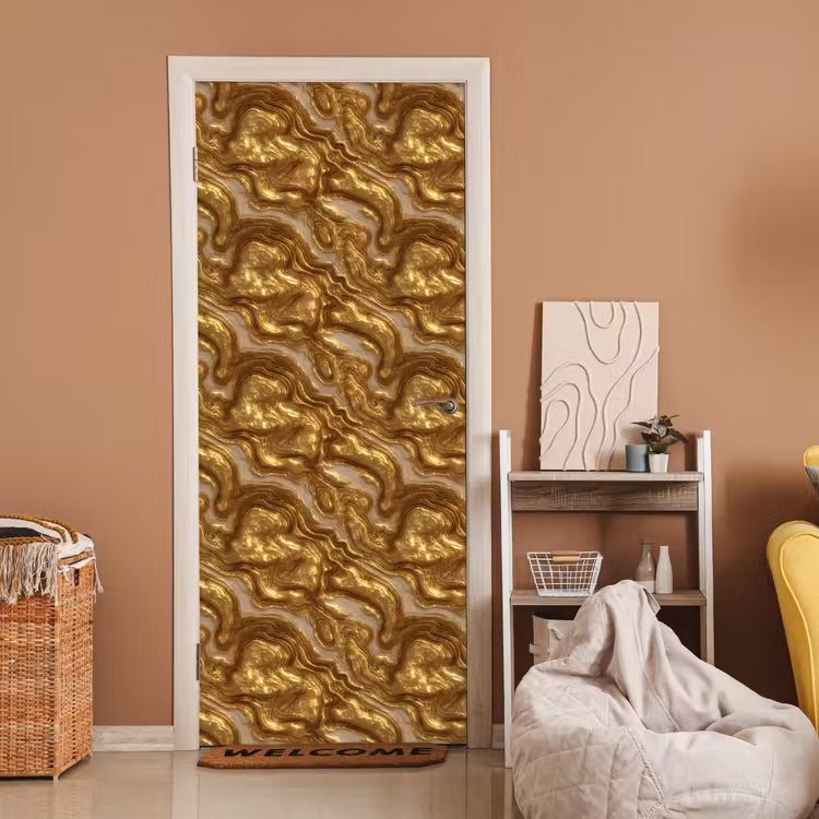 Deursticker - Golven - Organisch - Goud - Crème — 2