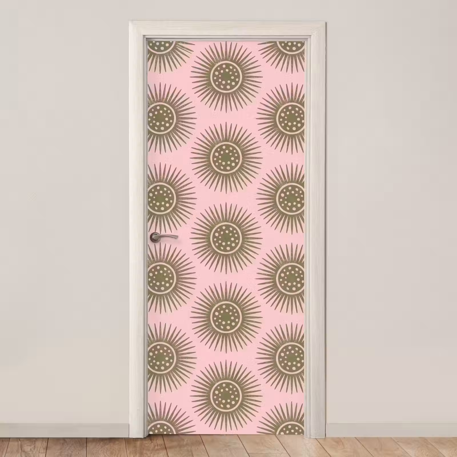 Deursticker - Bloemen - Patroon - Abstract - Roze - Groen — 1