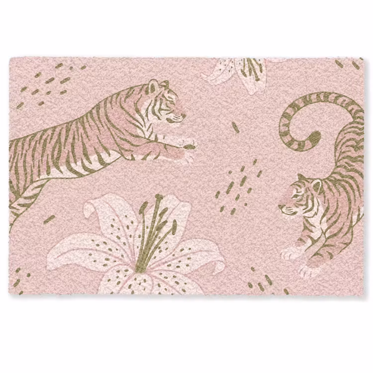 Deurmat - Kat - Springend - Bloemen - Abstract - Roze — 1