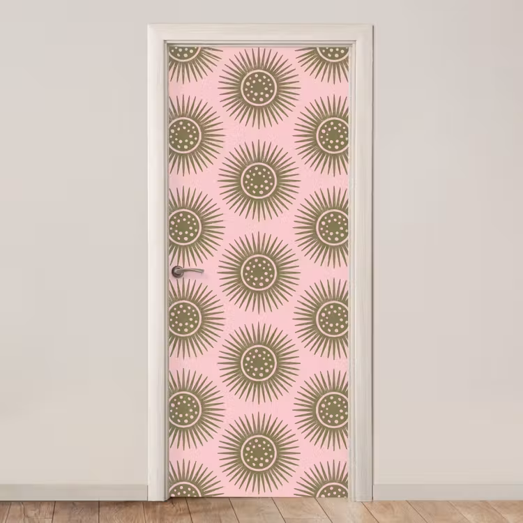 Deursticker - Bloemen - Patroon - Abstract - Roze - Groen — 1