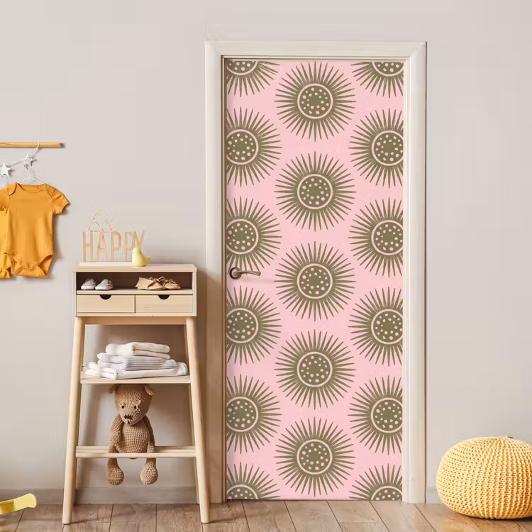 Deursticker - Bloemen - Patroon - Abstract - Roze - Groen — 6